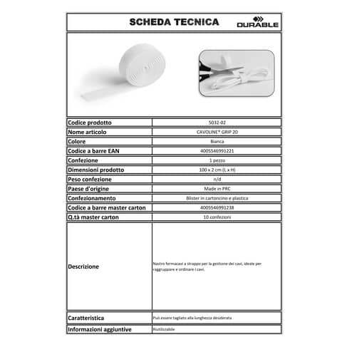 Nastro fermacavi a strappo DURABLE CAVOLINE GRIP 20 nero 1mx20mm 503201